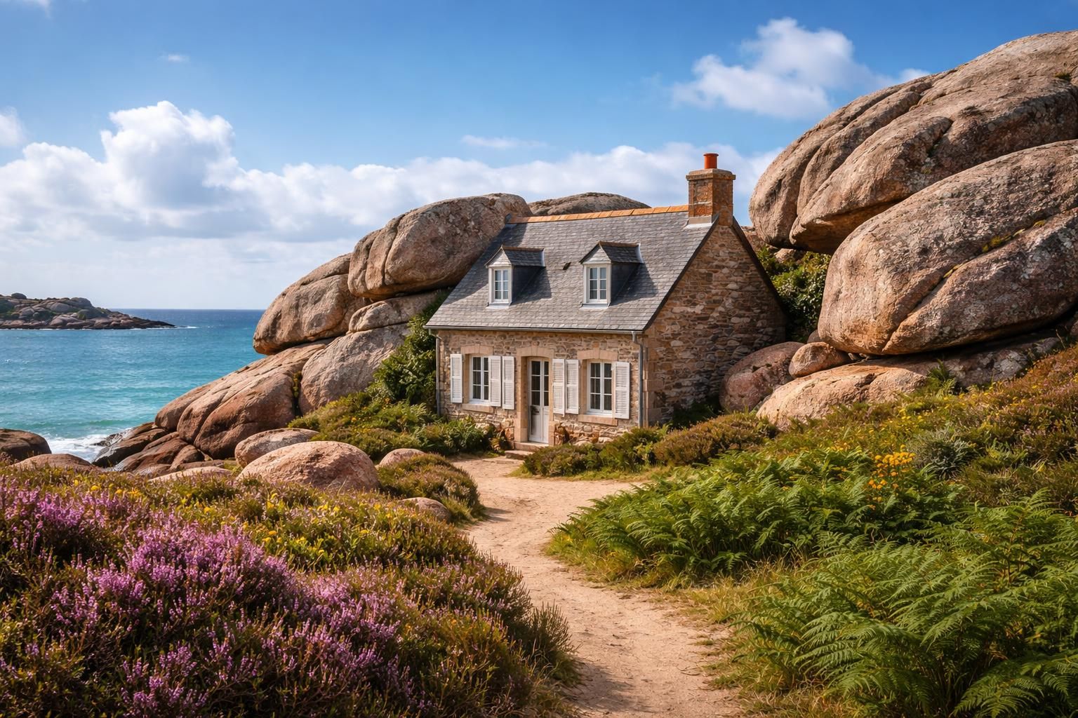 découvrez la maison unique entre les rochers à ploumanac'h, un véritable joyau niché au cœur de la magnifique côte bretonne, alliant charme naturel et architecture exceptionnelle.