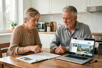 Couple en train d'examiner des documents de multipropriété Pierre et Vacances pour décider de conserver ou vendre leur bien en 2026