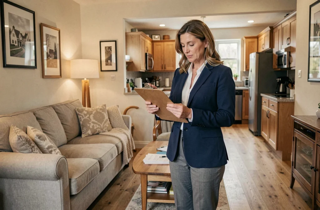 Investisseuse immobilière évaluant la rentabilité d'un appartement meublé en régime LMNP