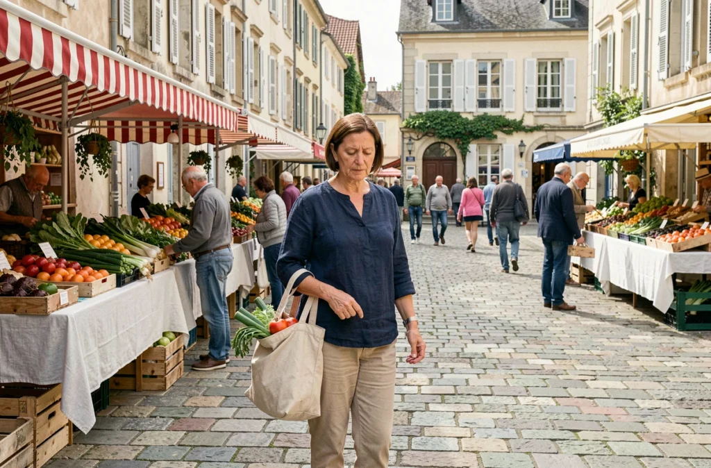 Marché animé et sûr dans un quartier commerçant de Brive-la-Gaillarde
