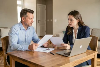 Propriétaire et locataire négociant à l'amiable le remboursement des charges locatives autour d'une table avec des documents