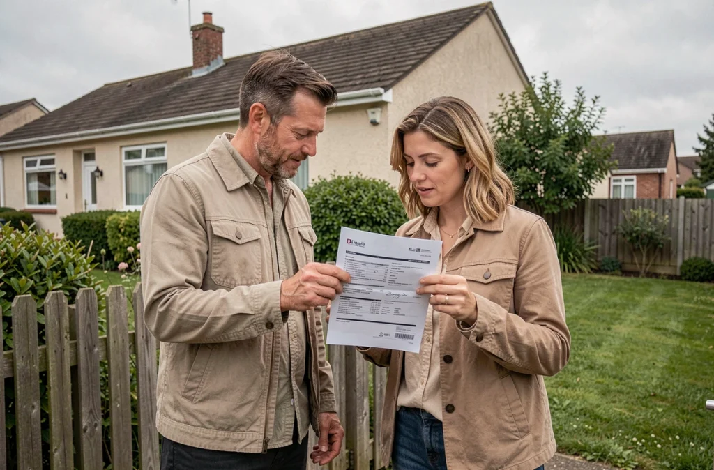 Couple visitant une maison avec jardin disponible à la location pour 600 euros par mois