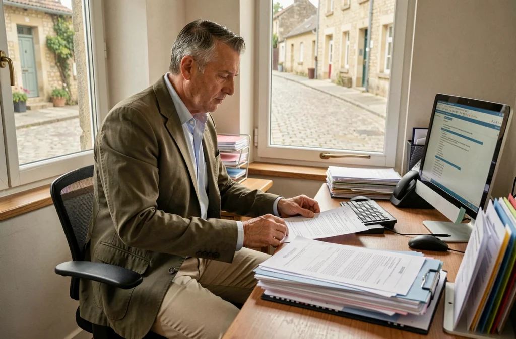 Gestionnaire TFI travaillant sur des dossiers de copropriété dans leur agence de Parthenay